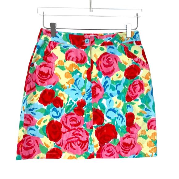 Talbots Pink Red Yellow Floral Casual Straight Pencil Stretch Skirt Women's 4 - Picture 7 of 11